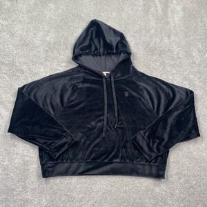 Victoria's Secret Ribbed Velour Pullover Hoodies Women's Size XL Black